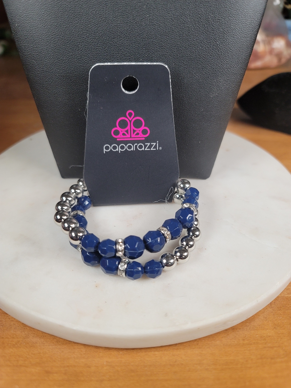 paparazzi Navy Blue and Silver Beaded Stretch Bracelet Duo